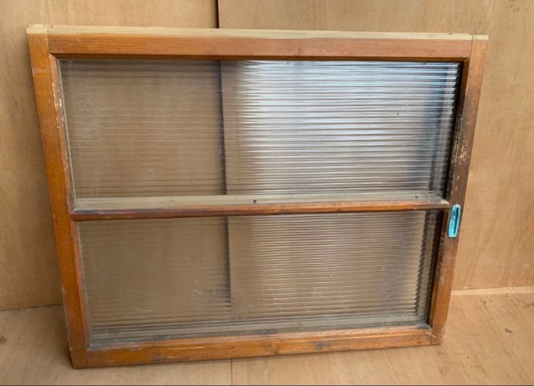 昭和レトロ　木枠窓モールガラス戸2分割　2枚組　古家具建具仕切古民家再生店舗什器
