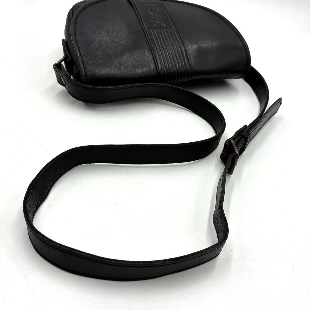 美品 イヴサンローラン ショルダーバッグ 斜め掛け YSLロゴ レザー 濃紺