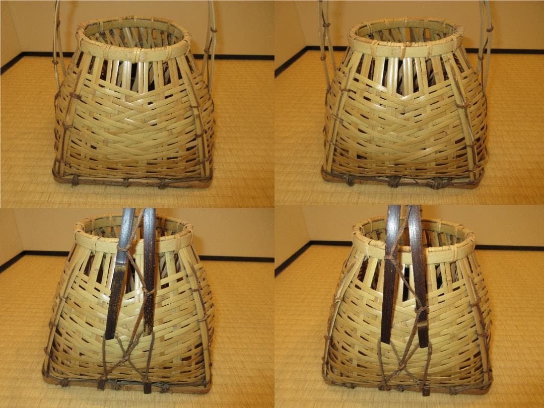 送料込【逢絢亭・新品】茶道具 花入 花籠 本宗全籠 竹手 木地 紙箱入り