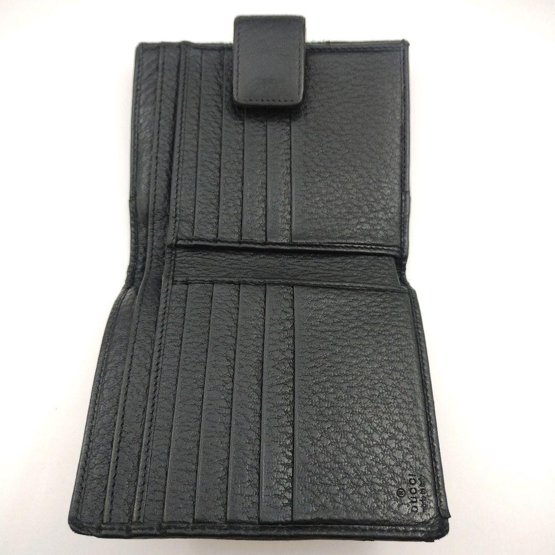 GUCCI 二つ折り財布 インターロッキング シェリーライン GG金具 黒 本革