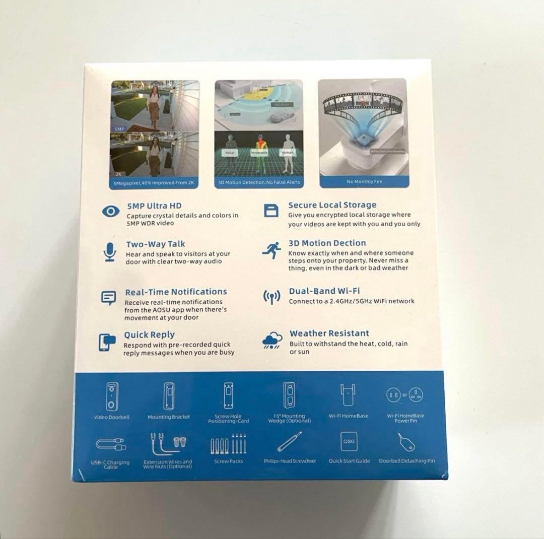✨新品未使用✨　AOSU 5MP画質 インターホン ワイヤレス ドアベル 防犯