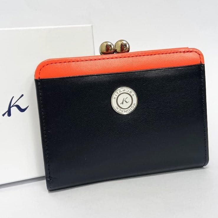 Kitamura/キタムラ★レザー・二折財布 がま口 ダークブルー/レッド