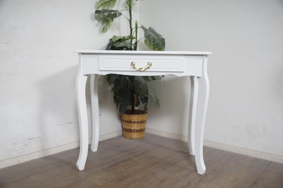 kokoro　　猫脚デスク　引き出し　金取っ手　ホワイト