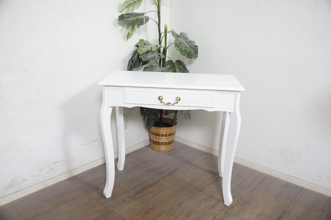 kokoro　　猫脚デスク　引き出し　金取っ手　ホワイト