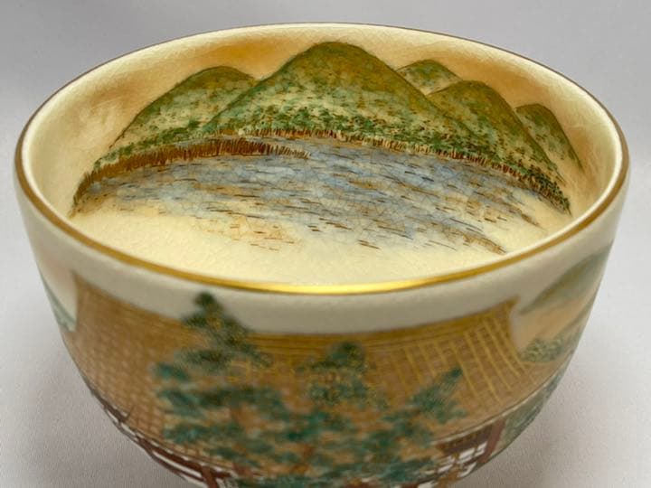 杉田祥平　清閑寺窯　色絵嵯峨野巡り画　茶碗　共箱　新品未使用　無傷