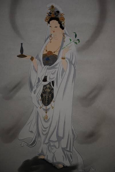 真作/華岳/観音図/布袋屋掛軸HC-188