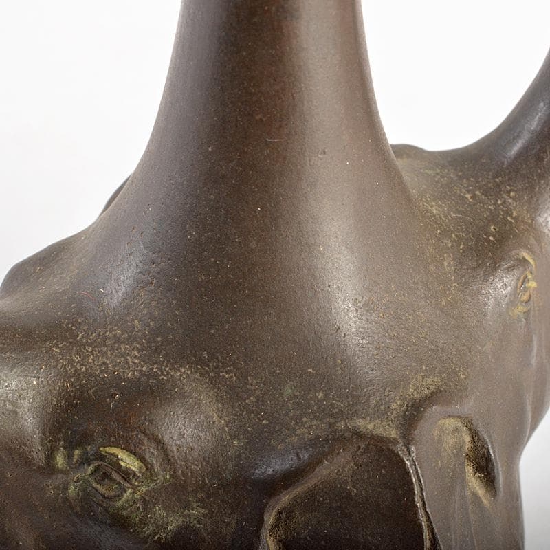 時代金工　古銅　双象瓶　一輪挿し　合わせ箱付　M　R6046