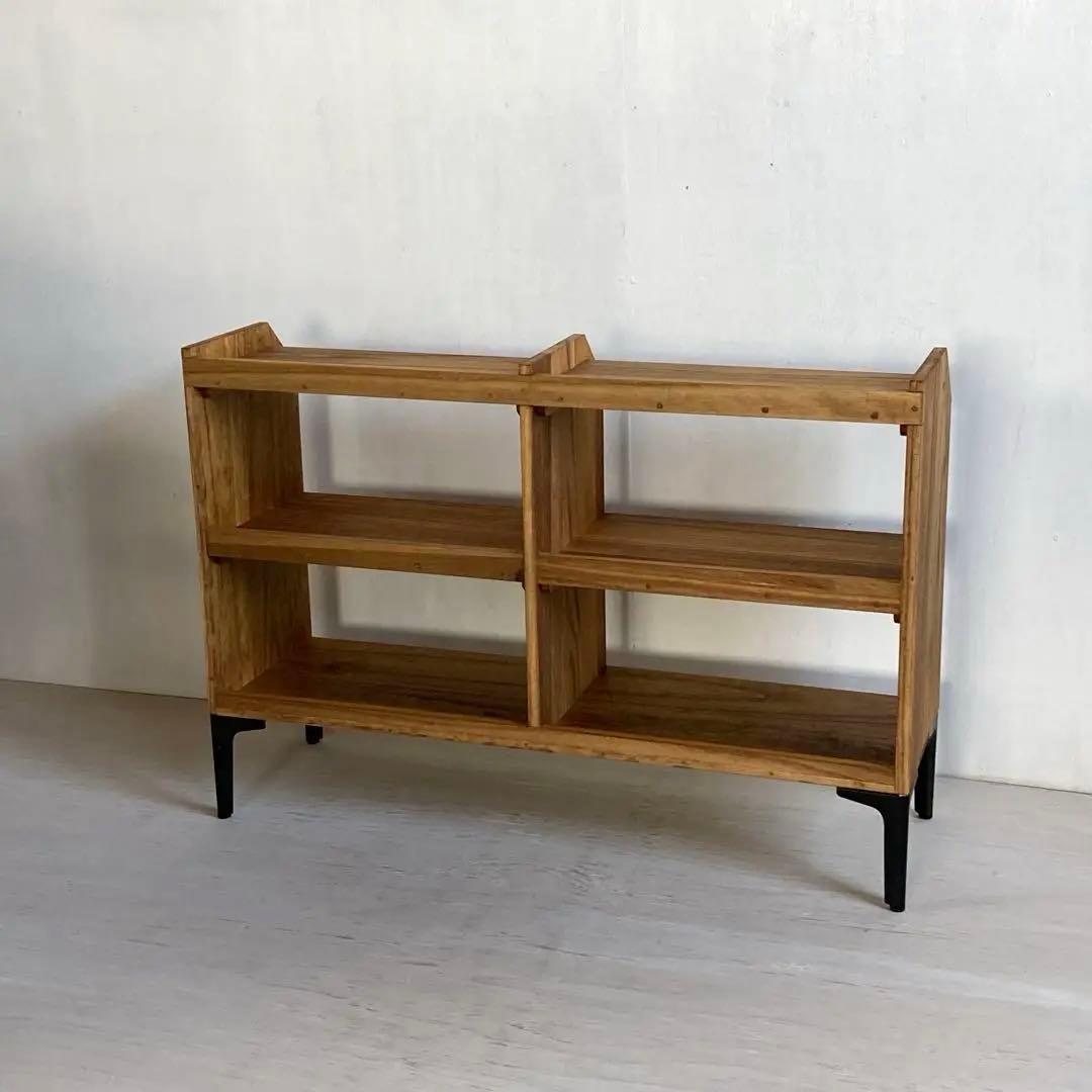 古い木製 オープンラック 鉄脚 木製棚