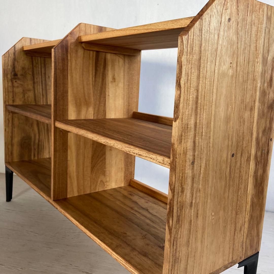 古い木製 オープンラック 鉄脚 木製棚