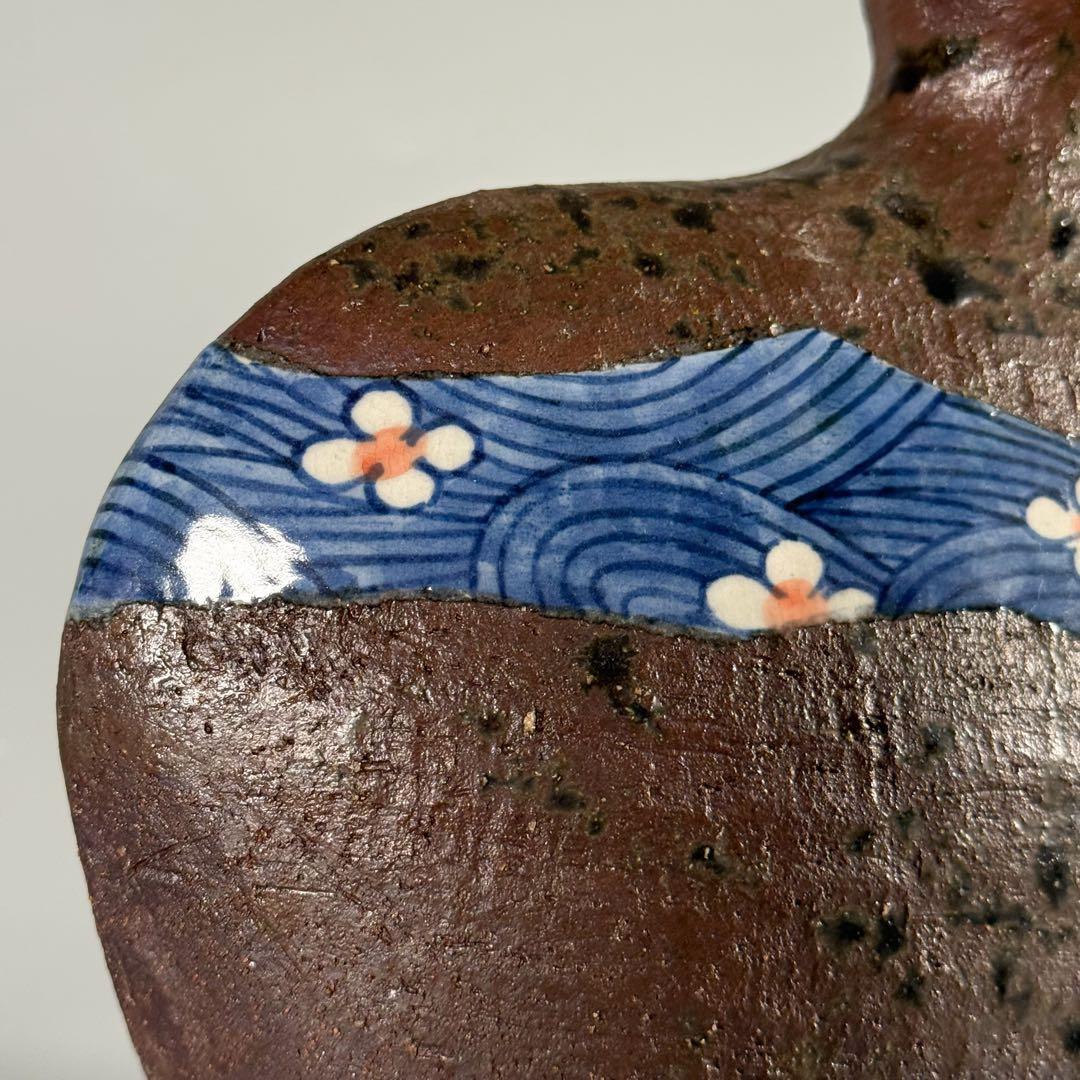 【中村梅山 造】象嵌色絵扁壷 在銘 飾壺 陶芸家 加賀の仁清 花入 花瓶 華道具