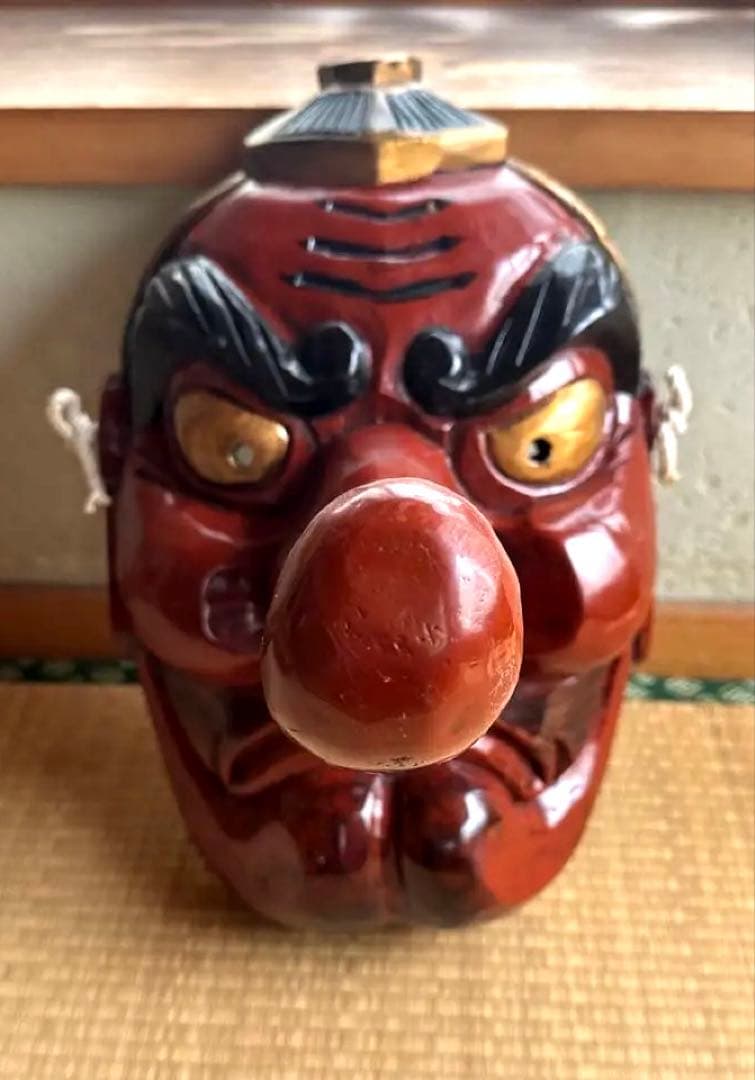 超大型　天狗お面　木彫　アンティーク　壁掛　工芸品　魔除け　縁起物　骨董　守神