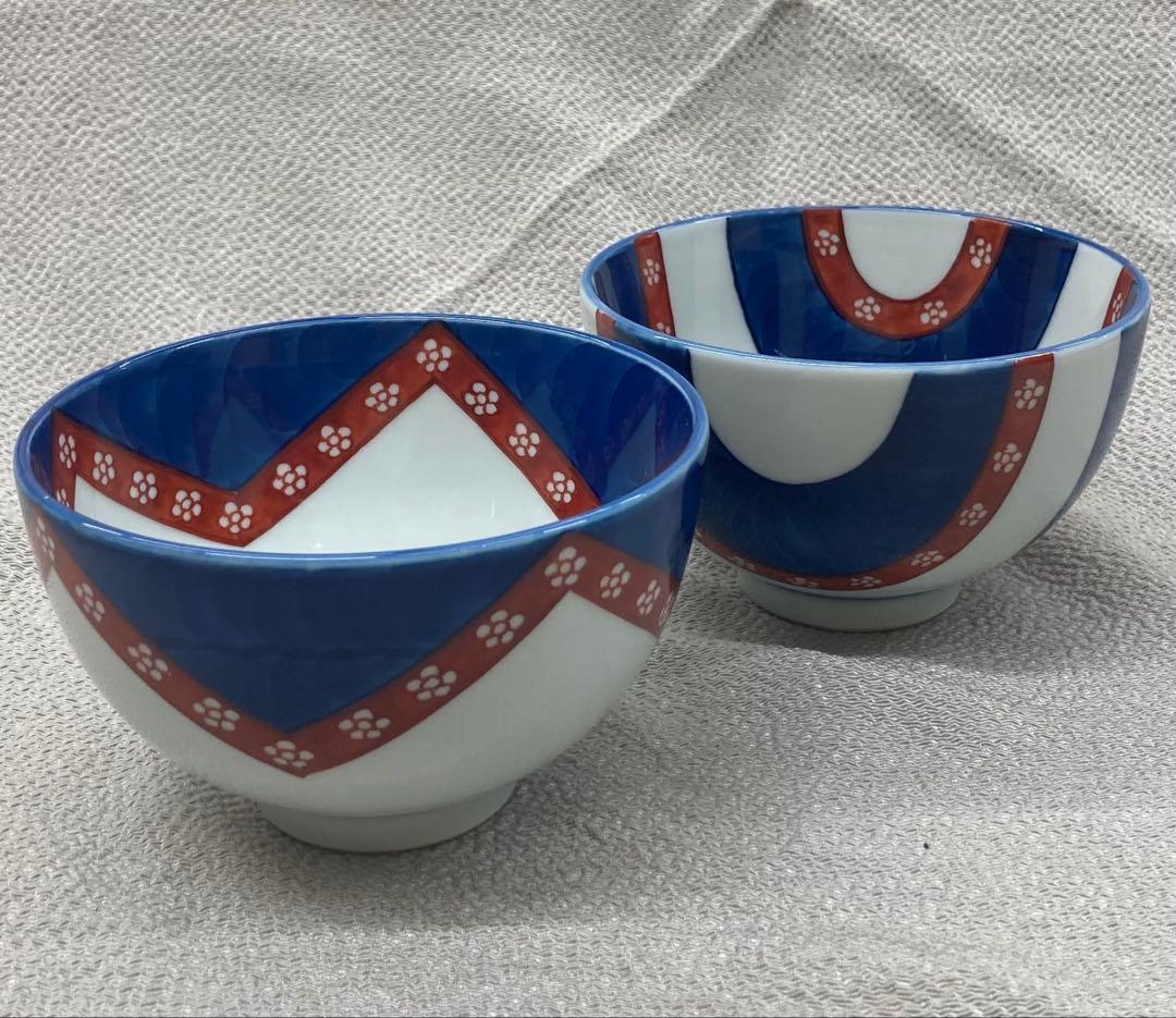 B486b「染錦梅小紋 飯碗」源右衛門作　共箱　是米木窯　古伊万里　食器