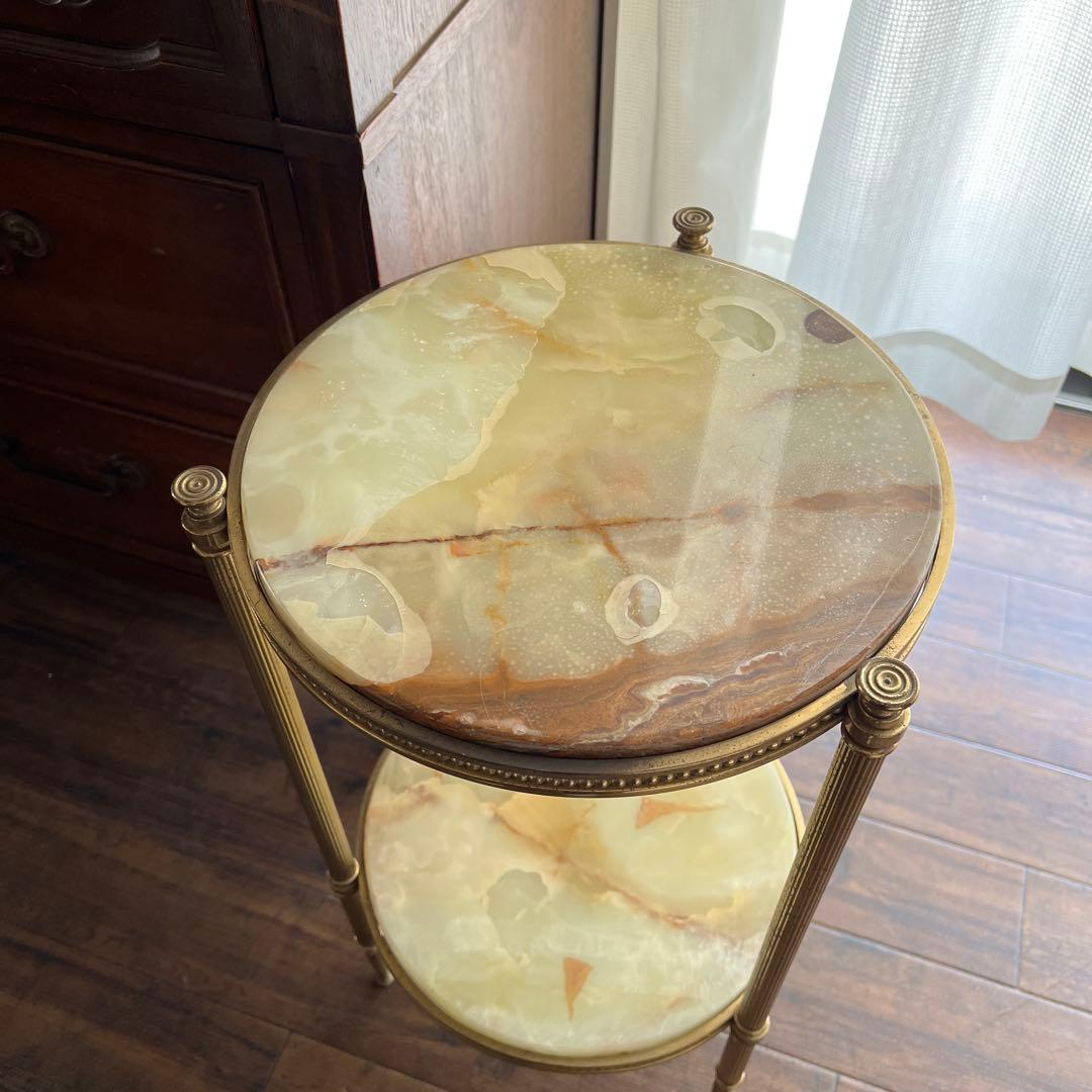k467r118 エレガントな大理石天板のラウンドコンソール・サイドテーブル