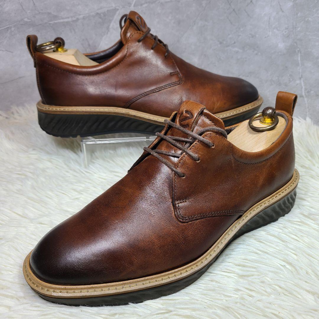 【ECCO】ST.1 HYBRID PLAIN TOE TIE　ダークブラウン