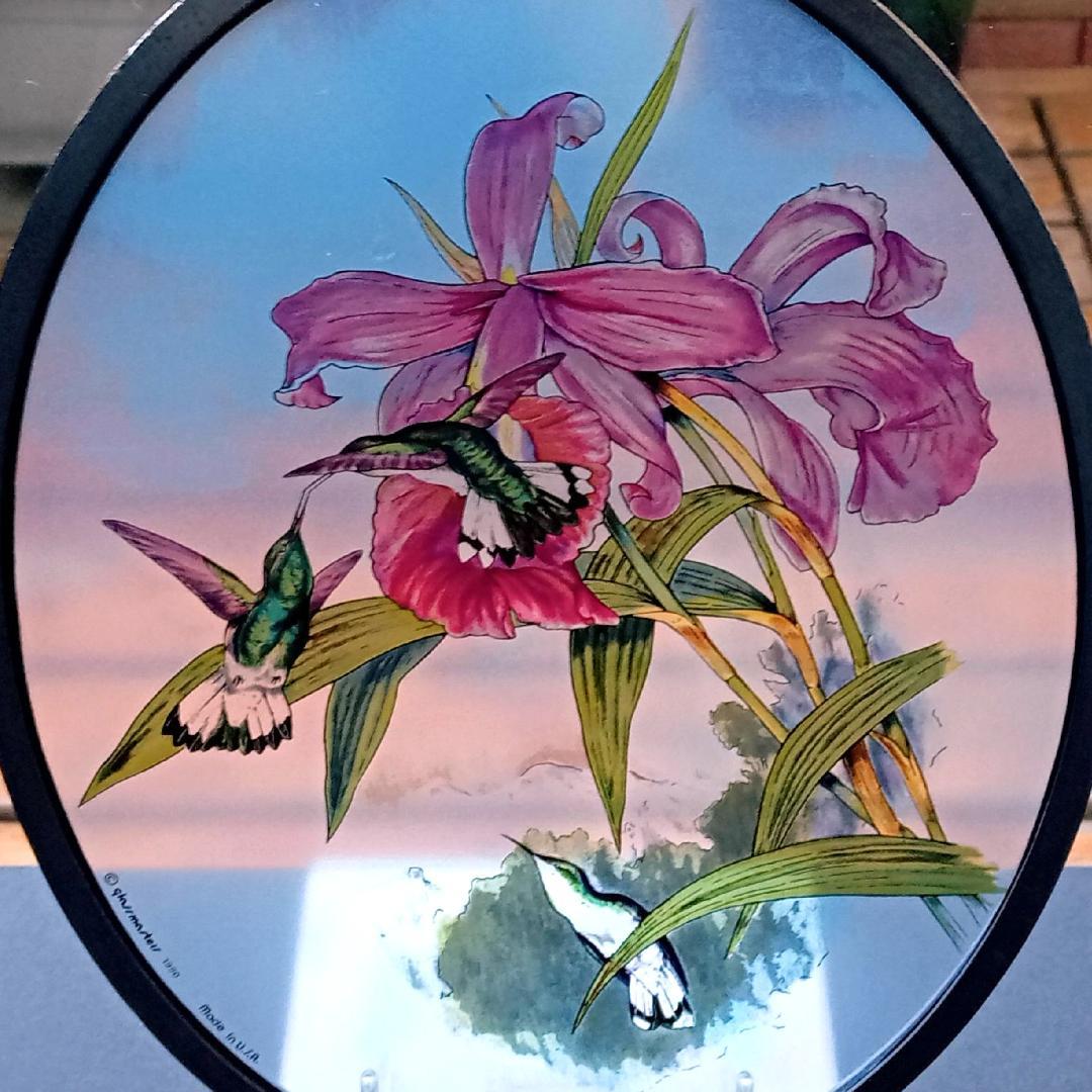 大判ステンドグラス Hummingbird ハミングバードと蘭グラスマスターズ社