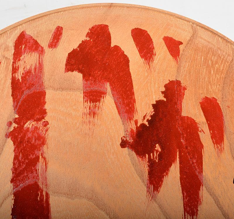 煎茶道具　二代　田辺竹雲斎筆　朱漆　竹之図　円盆　煎茶盆　共箱　V R4214