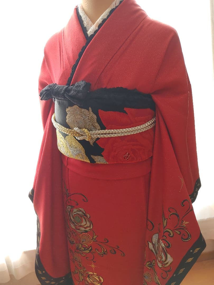 あらん　振袖　袋帯　帯揚げ　帯締め　セット　薔薇　赤　金通し