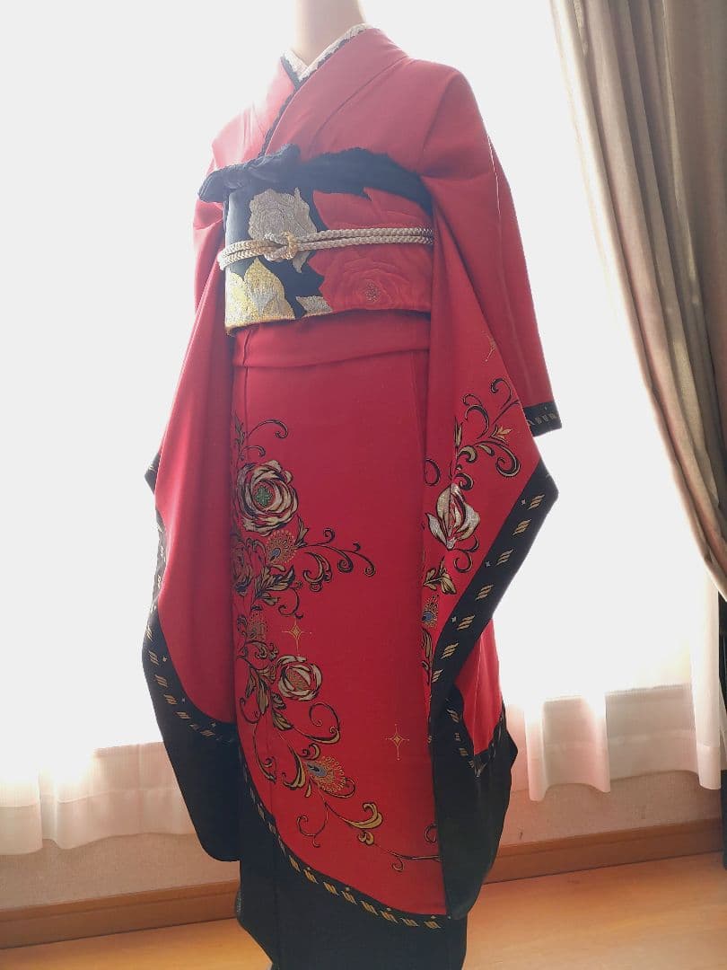 あらん　振袖　袋帯　帯揚げ　帯締め　セット　薔薇　赤　金通し