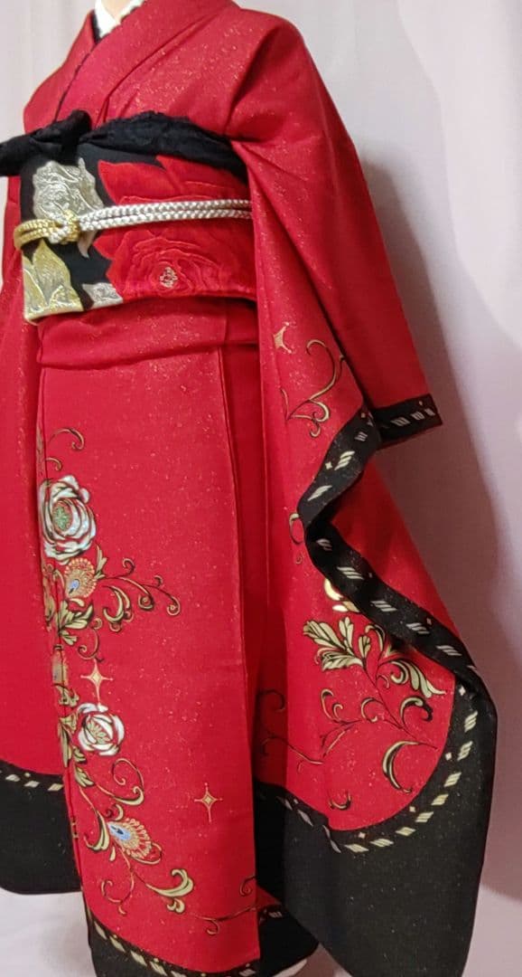 あらん　振袖　袋帯　帯揚げ　帯締め　セット　薔薇　赤　金通し