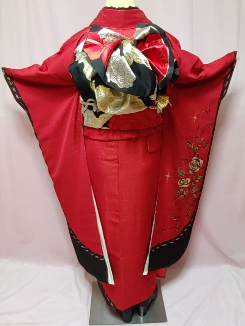 あらん　振袖　袋帯　帯揚げ　帯締め　セット　薔薇　赤　金通し