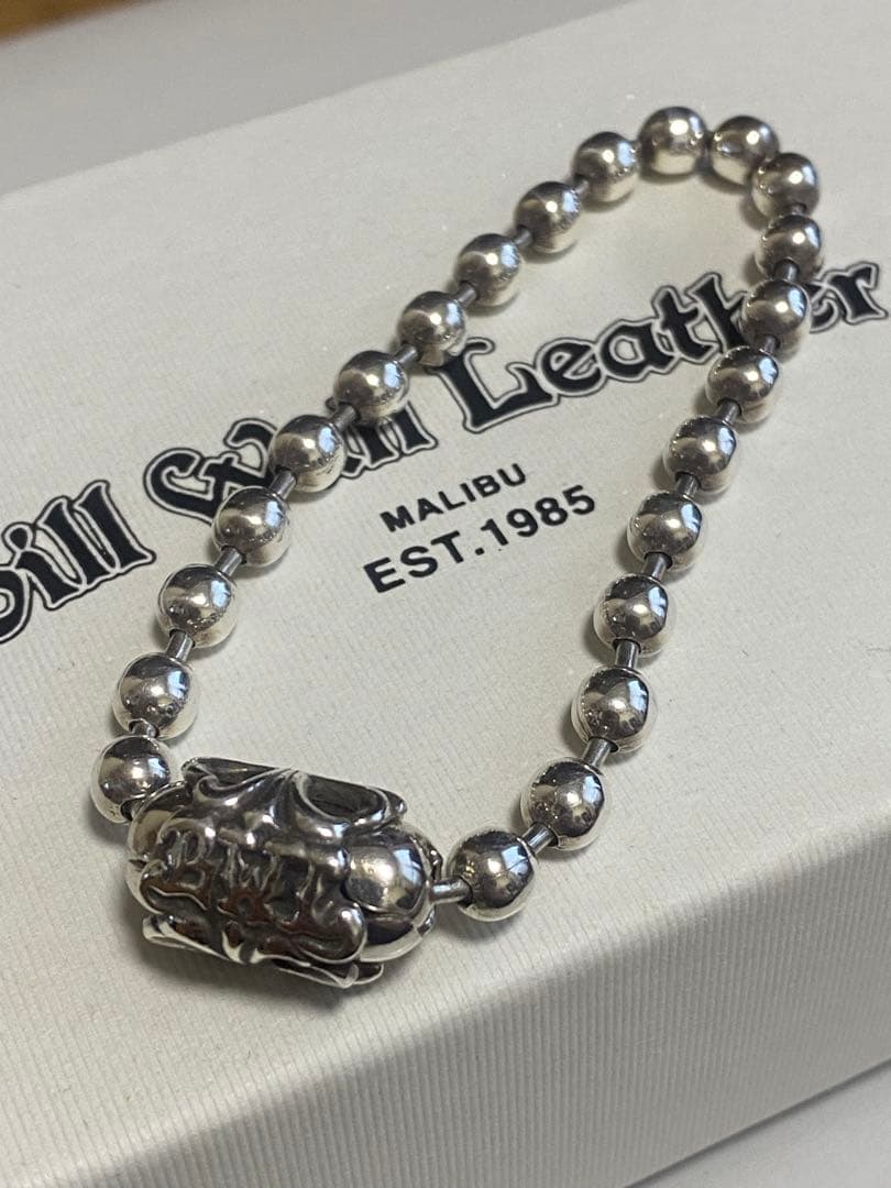 美品 ビルウォールレザー ラージボールチェーンブレスレット