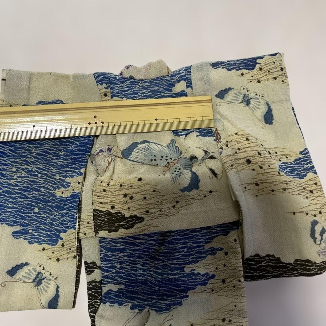 古布　江戸縮緬　人形の着物　六号　102702 青い蝶々