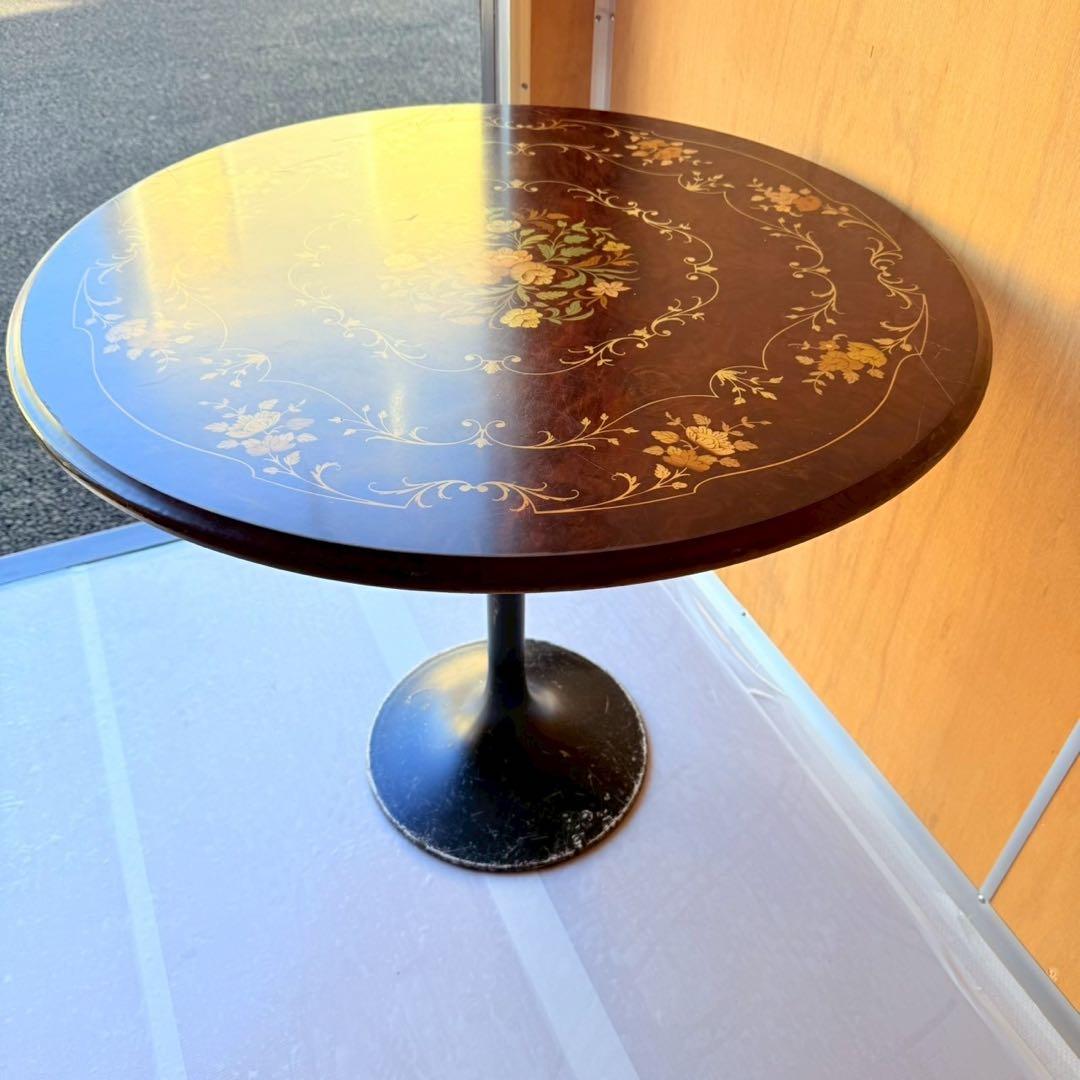 【象嵌細工】アンティーク調 ラウンドテーブル 丸テーブル 直径76cm