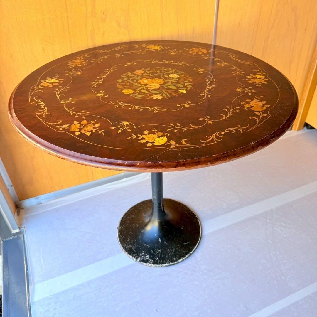 【象嵌細工】アンティーク調 ラウンドテーブル 丸テーブル 直径76cm