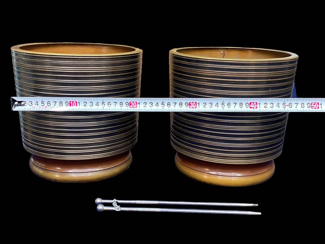 火鉢　銅　一対　火箸　木箱付き　440