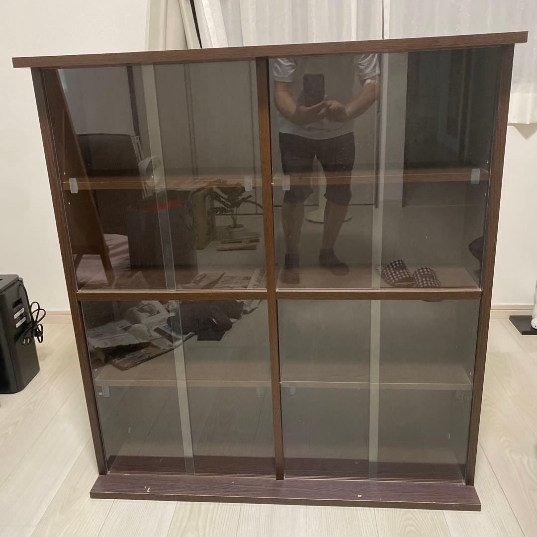 専用　ダークブラウン木製本棚 ガラス扉付き