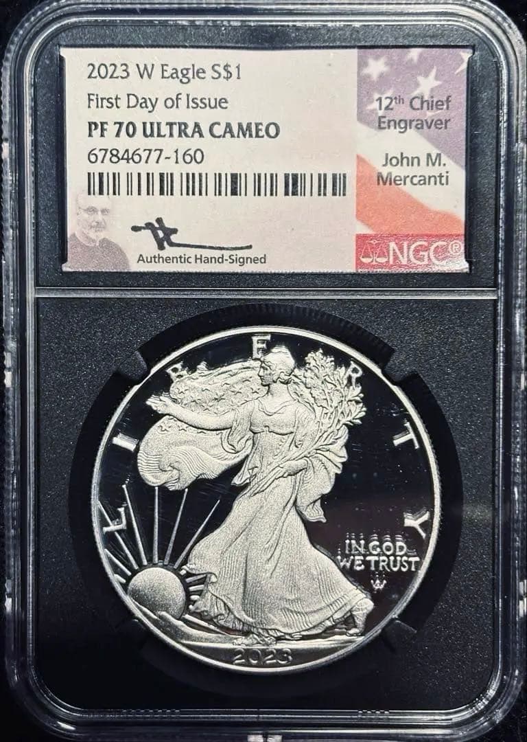 【最高鑑定・初版】2023 アメリカ イーグル銀貨 PF70 メルカンティサイン