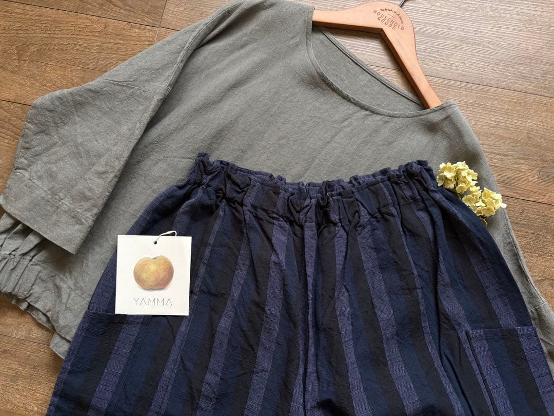 ꕤ新品ꕤヤンマ産業　YAMMA 会津木綿キュロット　ロングロング丈②黒かつお縞