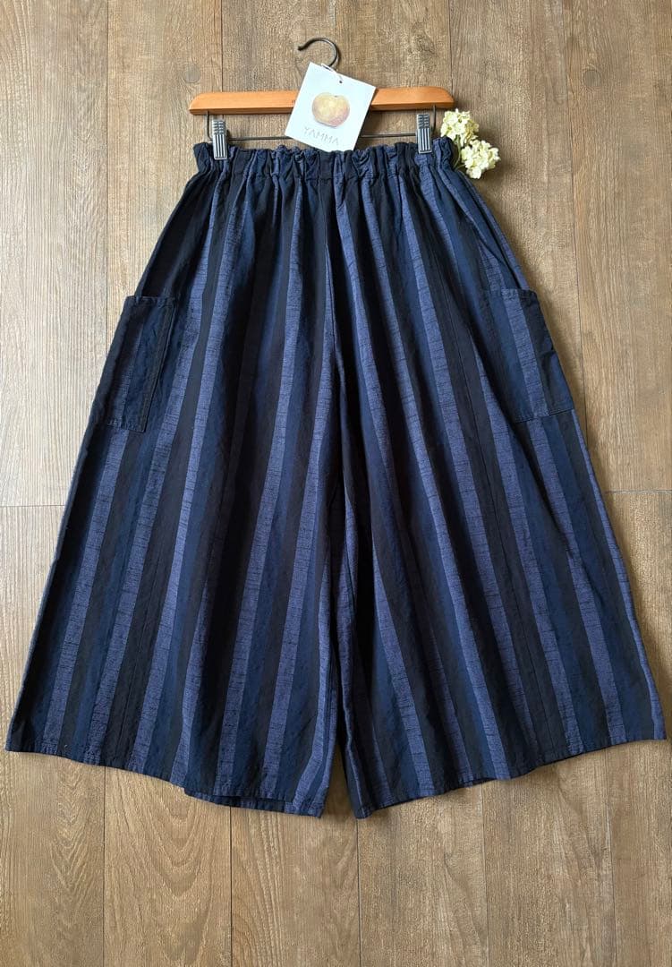 ꕤ新品ꕤヤンマ産業　YAMMA 会津木綿キュロット　ロングロング丈②黒かつお縞