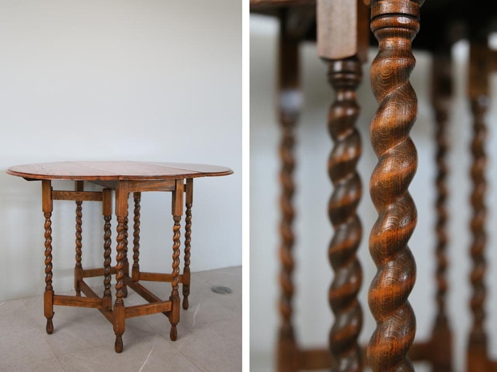 英国アンティーク木製ゲートレッグテーブル/ダイニング机バタフライ(91-121)