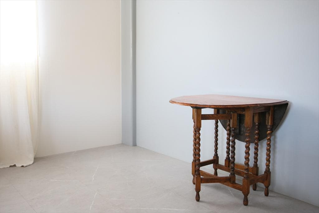 英国アンティーク木製ゲートレッグテーブル/ダイニング机バタフライ(91-121)