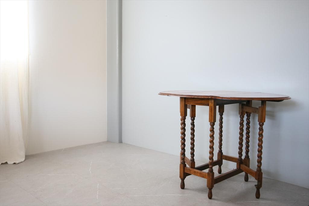 英国アンティーク木製ゲートレッグテーブル/ダイニング机バタフライ(91-121)