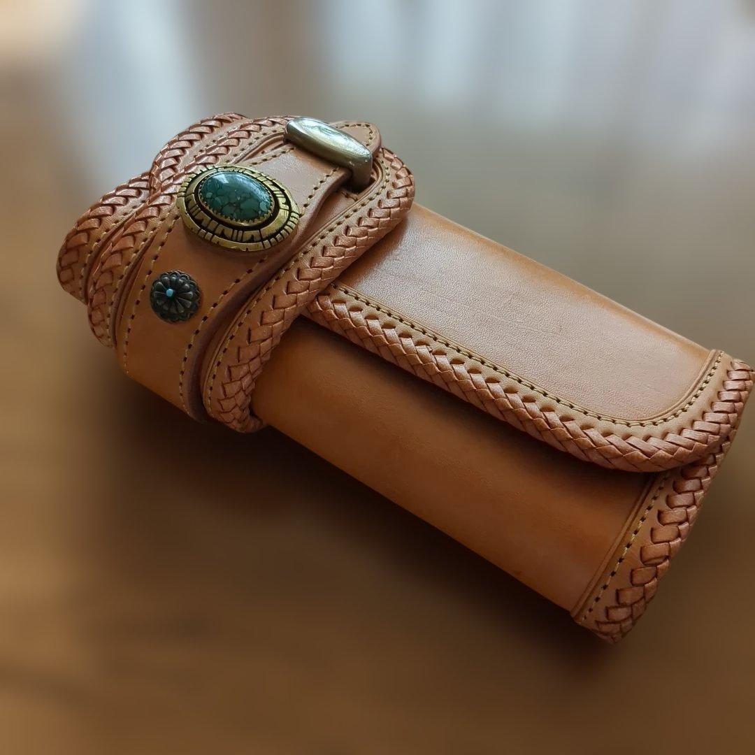 GODANEレザー編み込み長財布 ベージュ