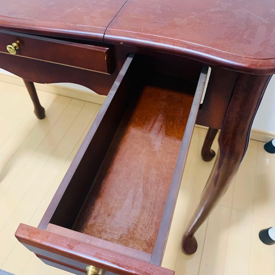 英国風 木製ドレッサー 鏡付　アンティーク 猫脚 デスク テーブル ブラウン