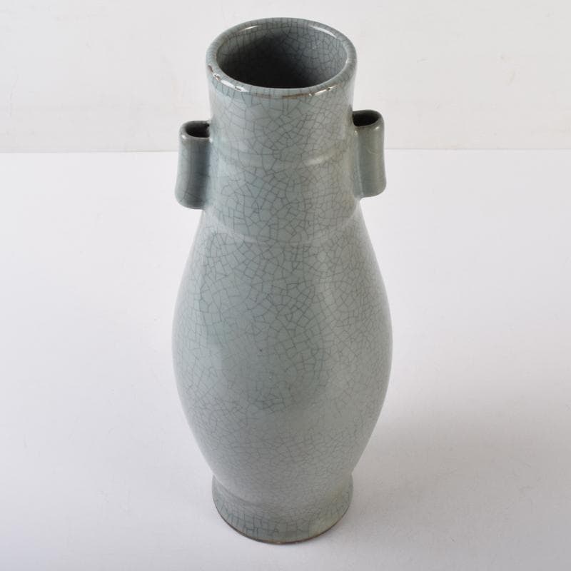 中国　南宋　官窯　青磁　金糸鉄線　貫耳双耳瓶　C　7058A