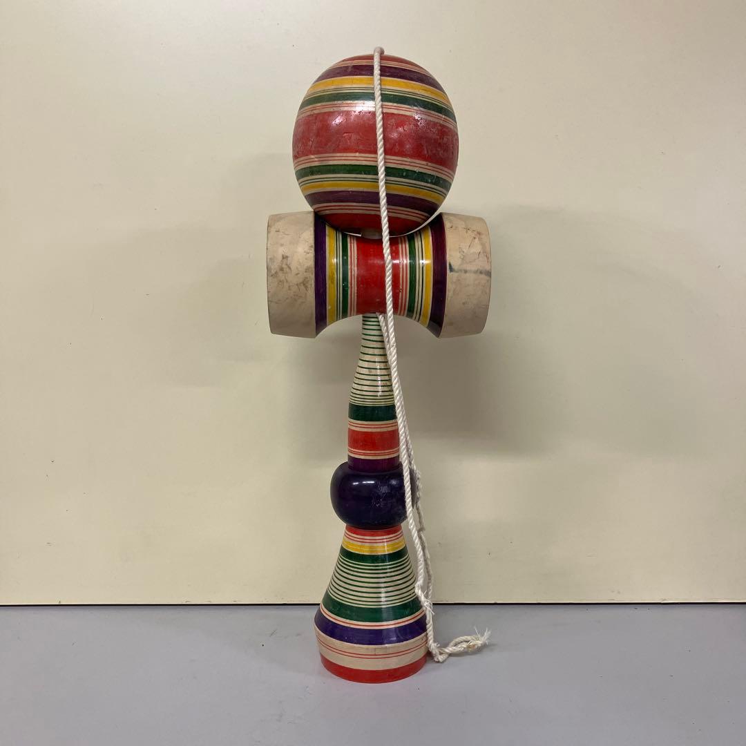 E-4 昭和レトロ 木製 特大 巨大 けん玉 レインボーカラー おもちゃ 古道具