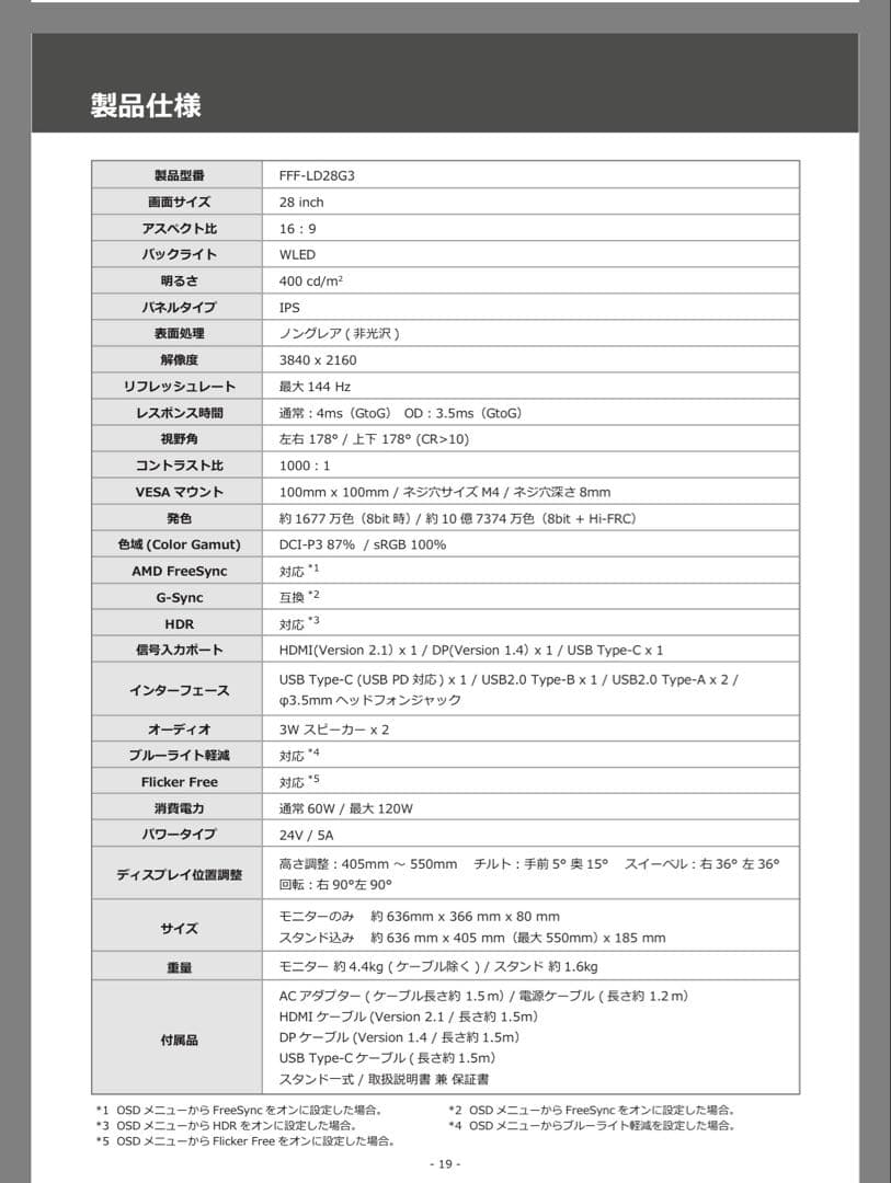 28インチ 4K ゲーミングモニター