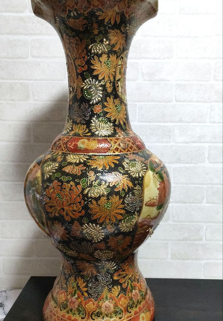 中国美術 大型飾り壺 大花瓶 金彩 美人画 屋形船 豪華爛漫 60cmサイズ