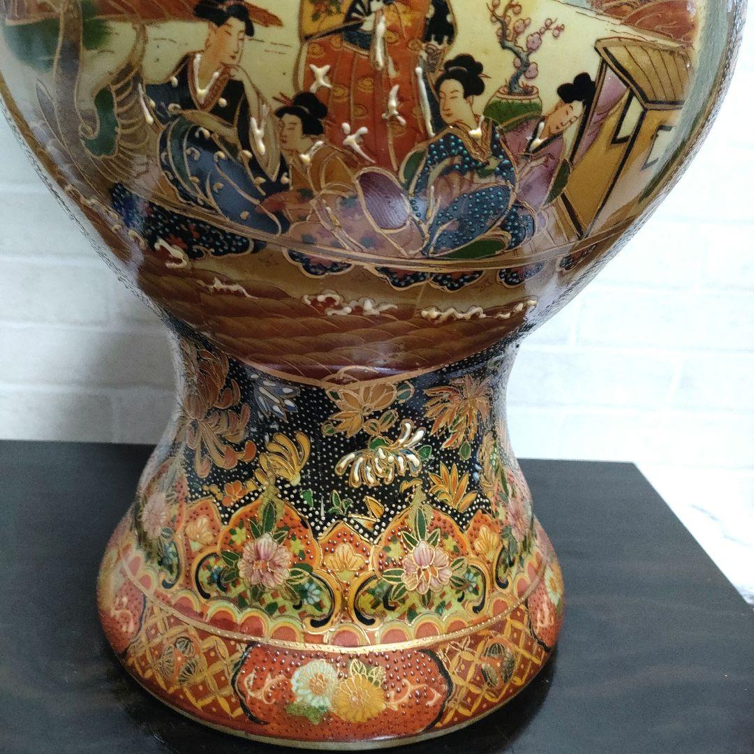 中国美術 大型飾り壺 大花瓶 金彩 美人画 屋形船 豪華爛漫 60cmサイズ