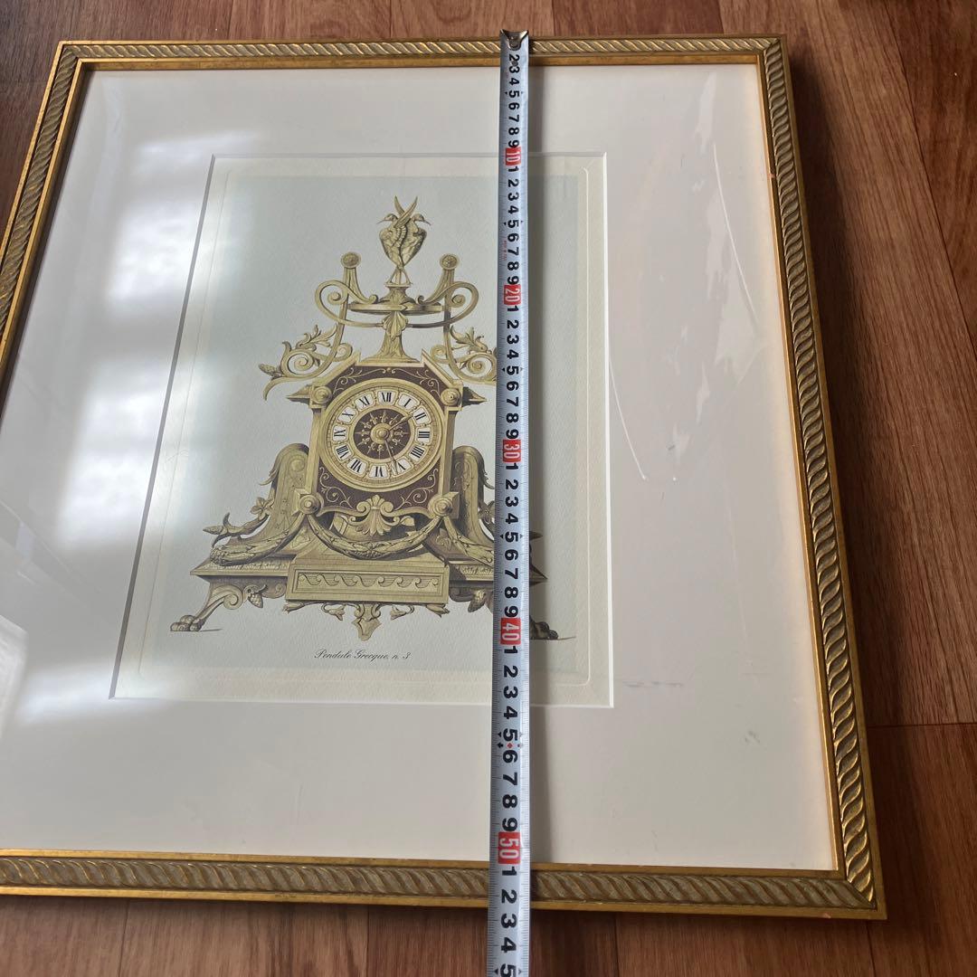 アンティーク振り子時計　リトグラフ　大きな額