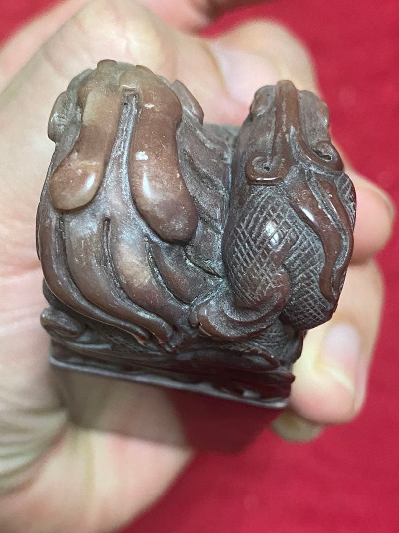 清朝　大清乾隆　時代　獅子と龍の彫刻スタンプ　骨董品　保証