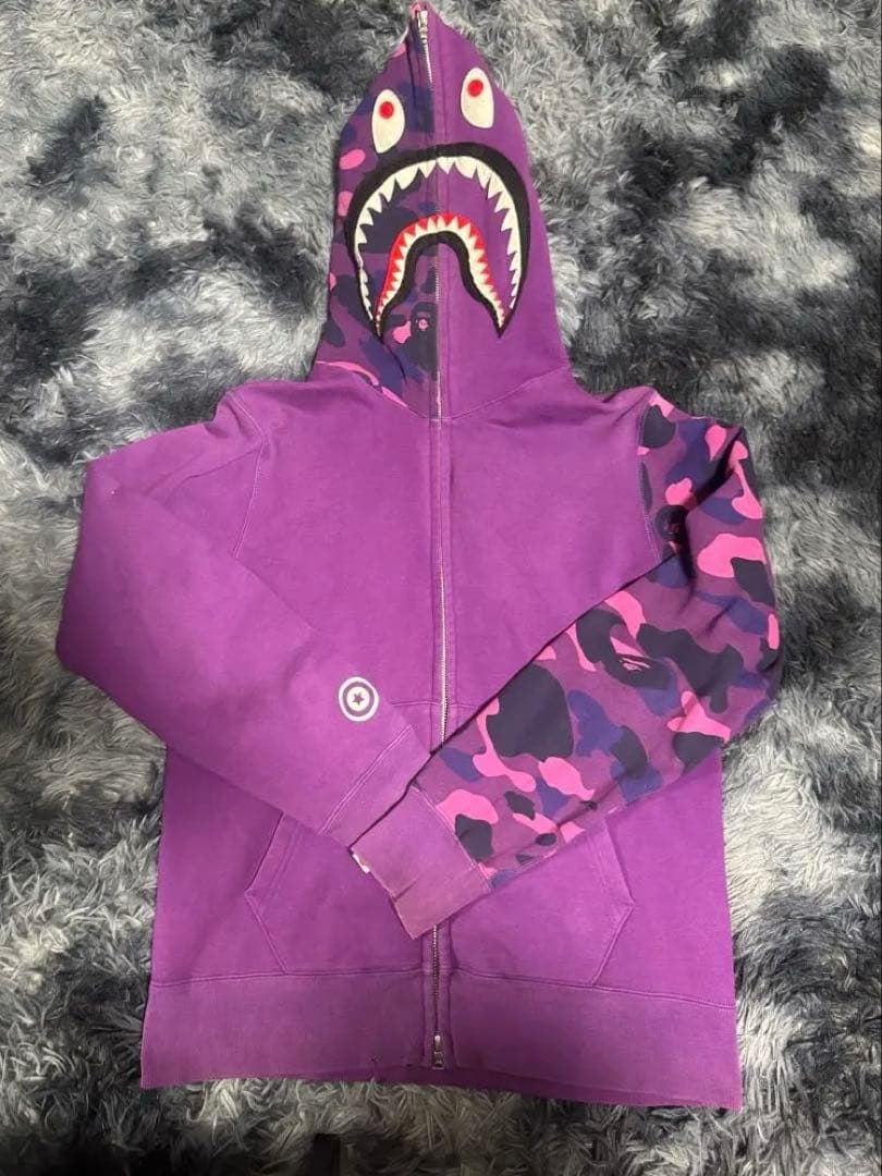 90S BAPE シャークフード パーカー 紫