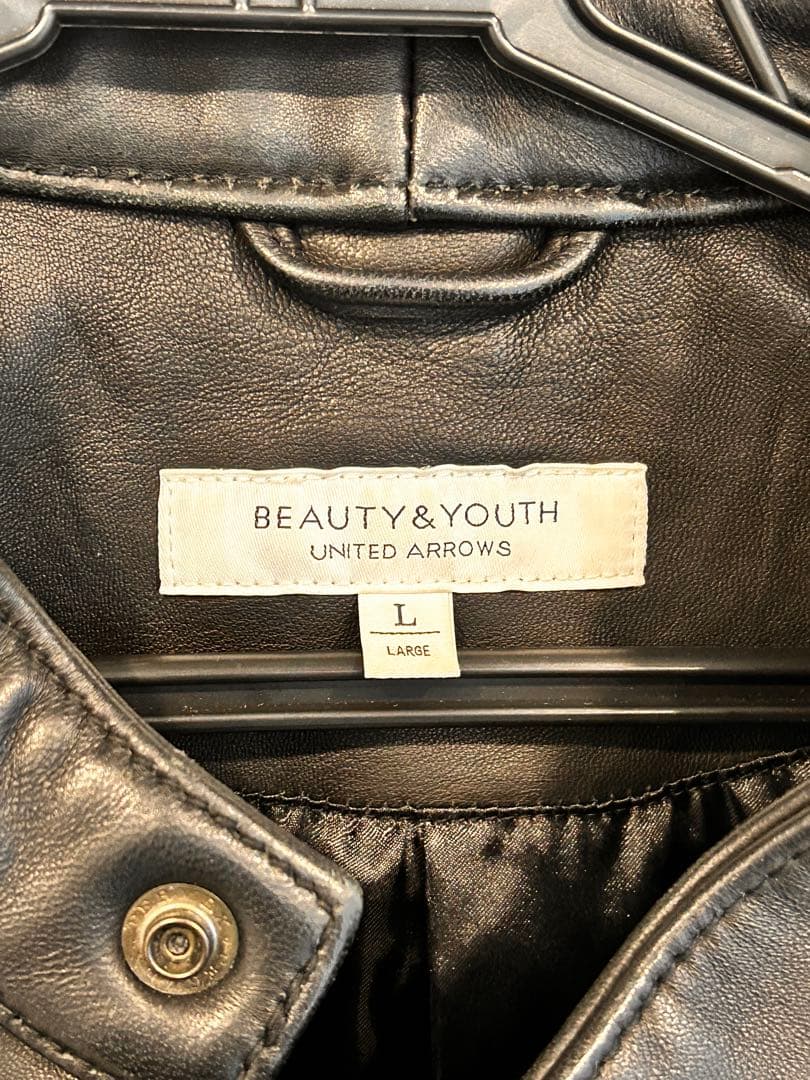 BEAUTY&YOUTH ブラック　ラムレザーシングルライダース　Lサイズ