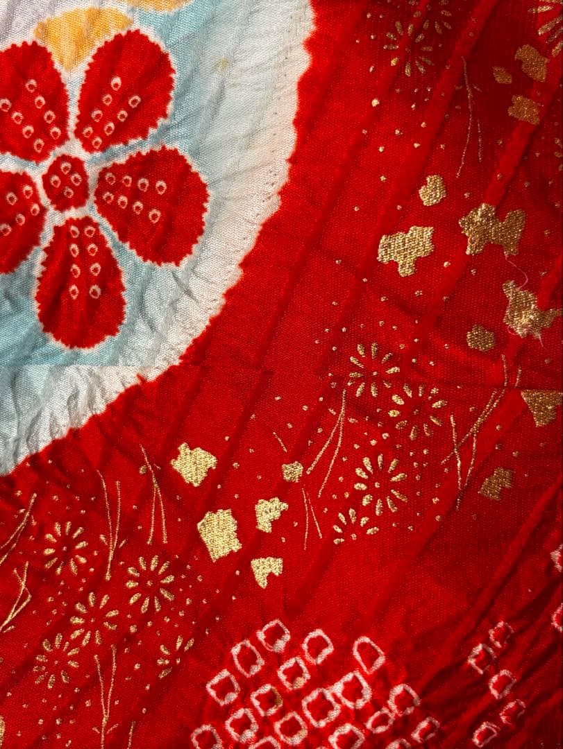 七五三七歳‼正絹豪華辻ヶ花風絢爛❤️手毬扇金彩金箔絞り煌びやか際立つ完全フルセット