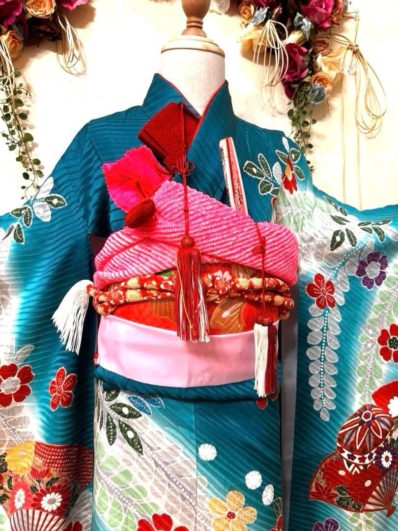 七五三七歳‼正絹豪華辻ヶ花風絢爛❤️手毬扇金彩金箔絞り煌びやか際立つ完全フルセット