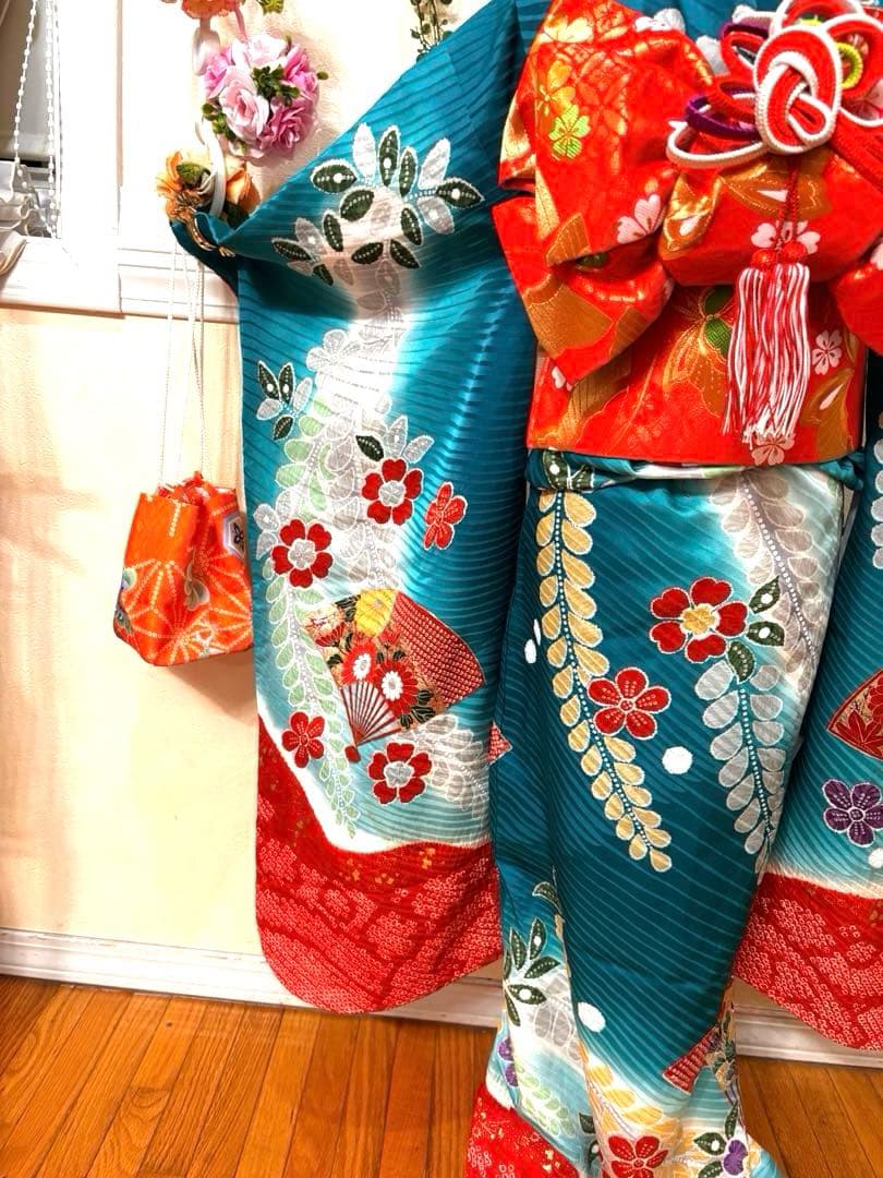 七五三七歳‼正絹豪華辻ヶ花風絢爛❤️手毬扇金彩金箔絞り煌びやか際立つ完全フルセット